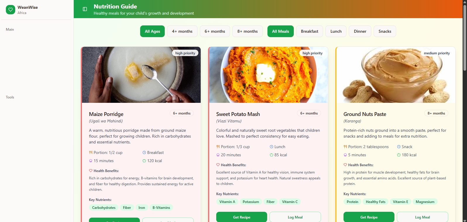 Weanwise App Nutrition Guide Page